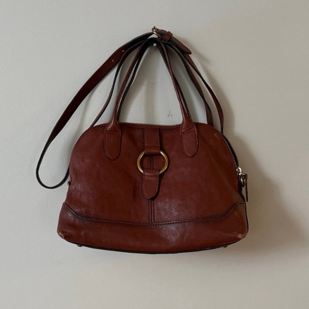 Frye BOHO brown cognac leather ring dome HOBO crossbody purse bag